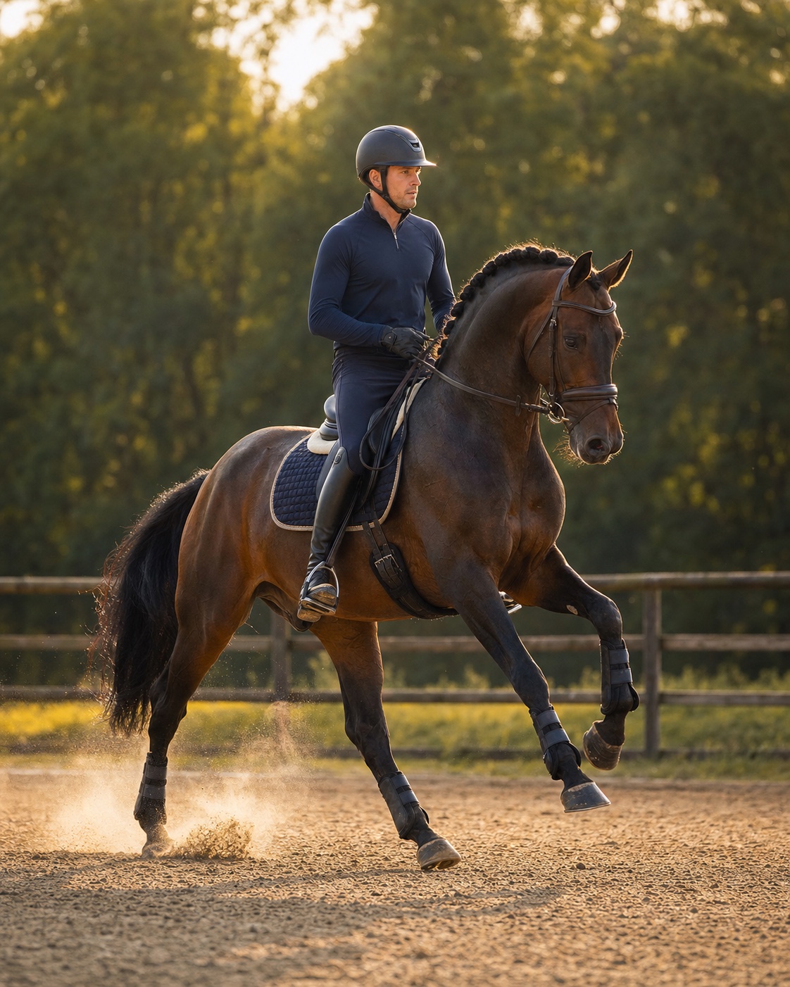 Sportovní kůň v energickém cvalu při tréninku
